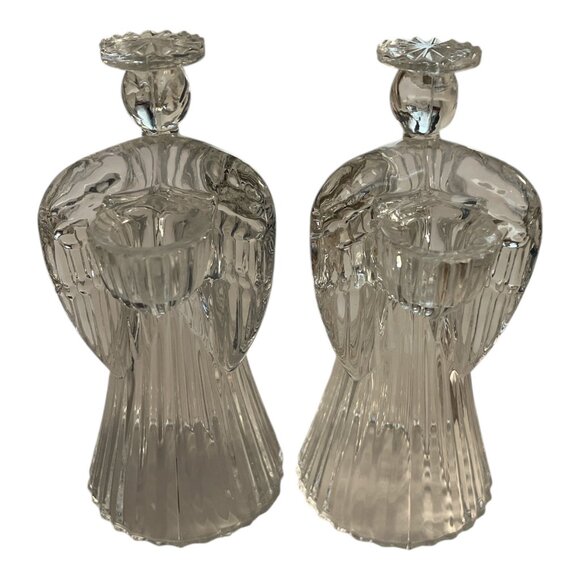 Vintage Clear Glass Angel Candle Holders – Praying Angel Taper Holders - Picture 2 of 4